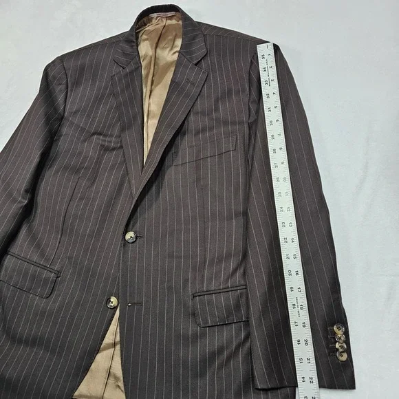 Holland & Sherry Sartoria Bespoke Suit Men 44S Pants 38x26 Wool Stripe Canvassed